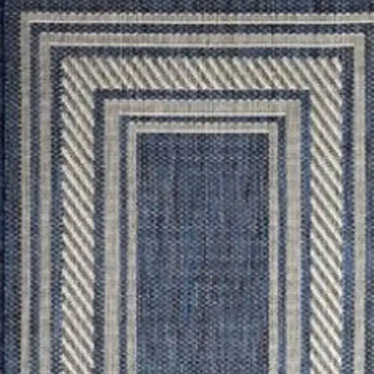 6' Denim Blue And Ivory Geometric Indoor Outdoor Runner Rug