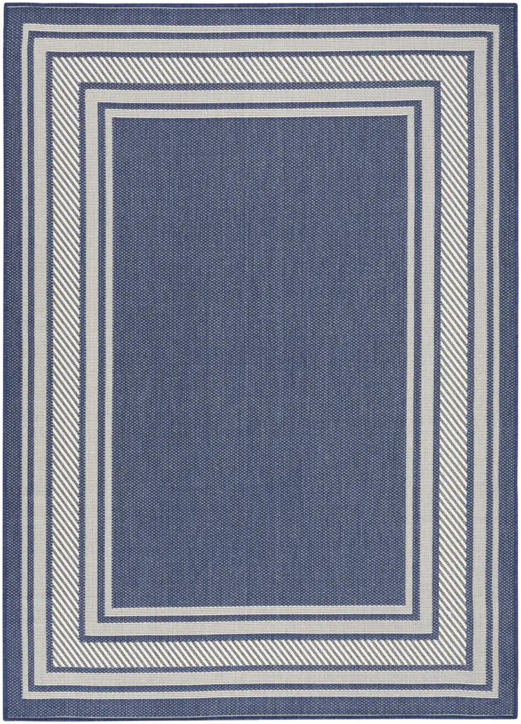 4' X 6' Navy Blue And Ivory Geometric Indoor Outdoor Area Rug