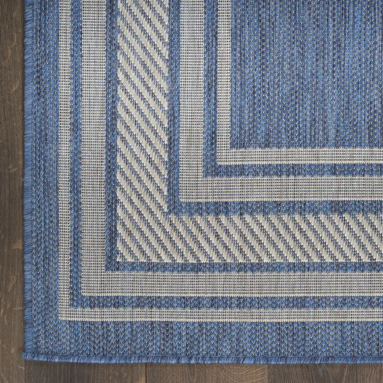 4' X 6' Denim Blue And Ivory Geometric Indoor Outdoor Area Rug
