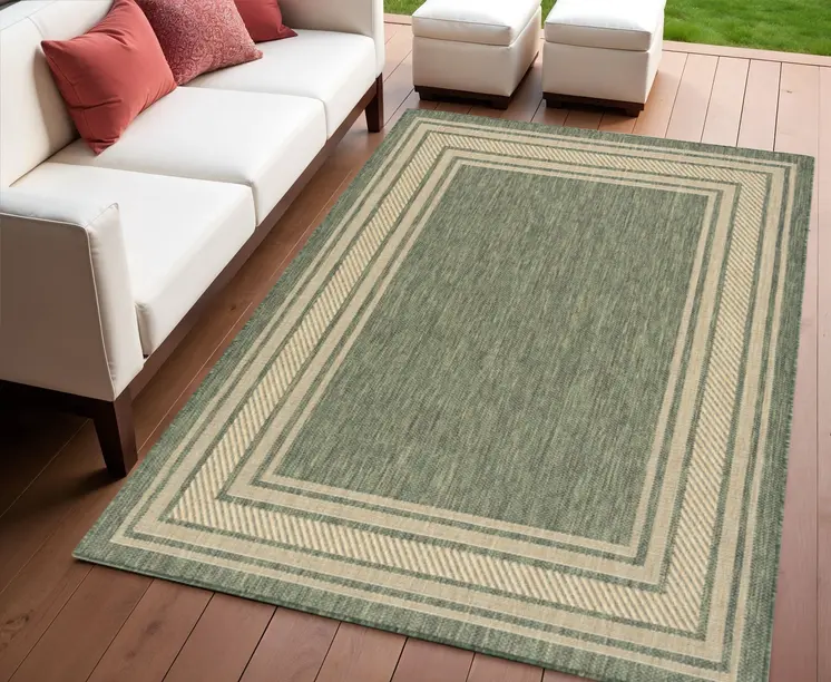 4' X 6' Green Geometric Indoor Outdoor Area Rug