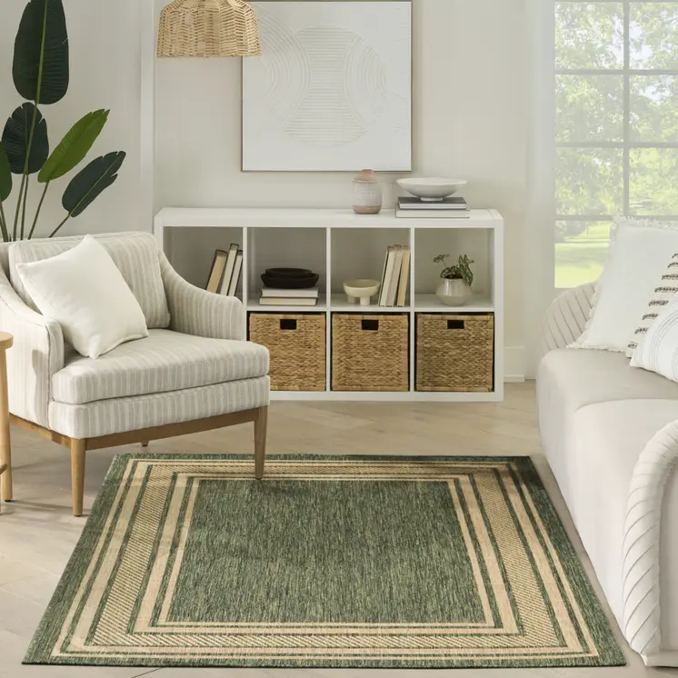4' X 6' Green Geometric Indoor Outdoor Area Rug