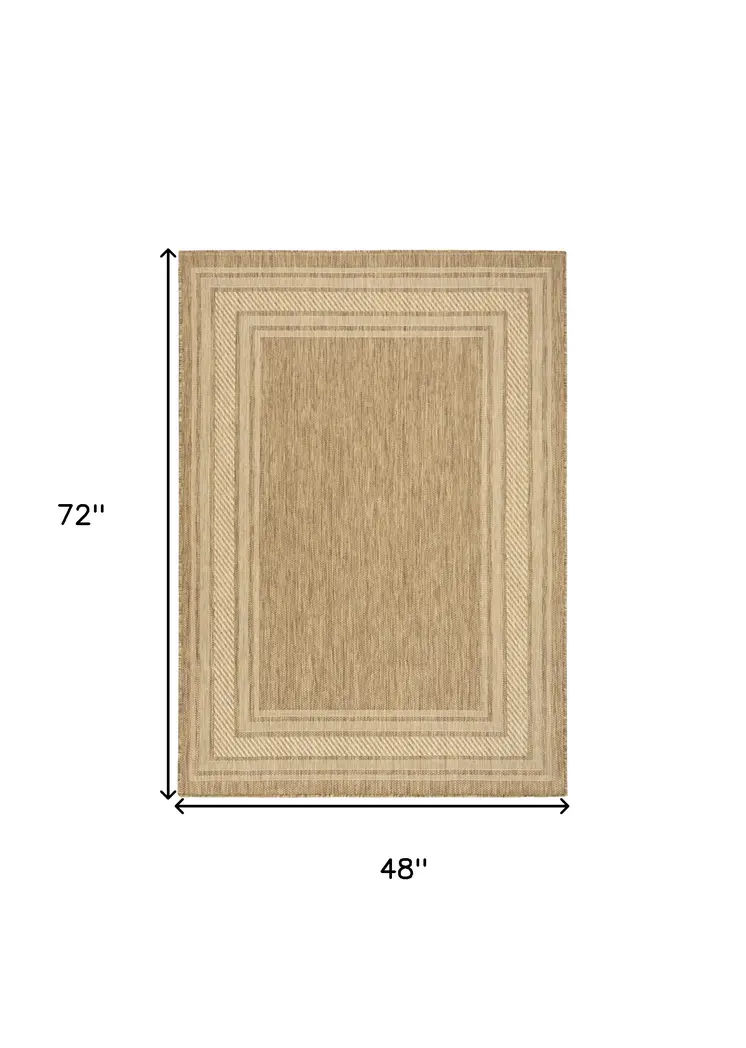 4' X 6' Natural Geometric Indoor Outdoor Area Rug