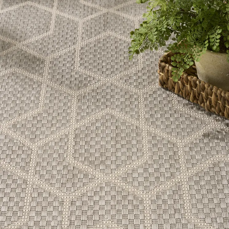 4' X 6' Gray And Beige Geometric Indoor Outdoor Area Rug