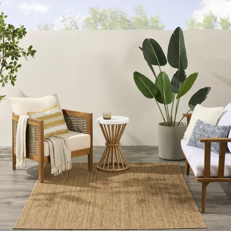 4' X 6' Natural Geometric Indoor Outdoor Area Rug
