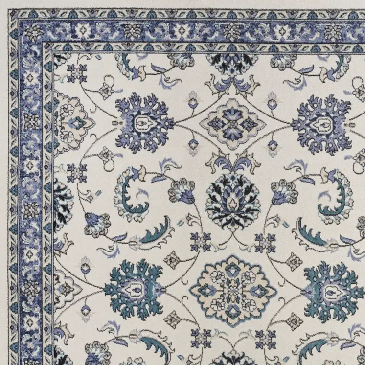5' X 7' Ivory And Blue Floral Indoor Outdoor Area Rug
