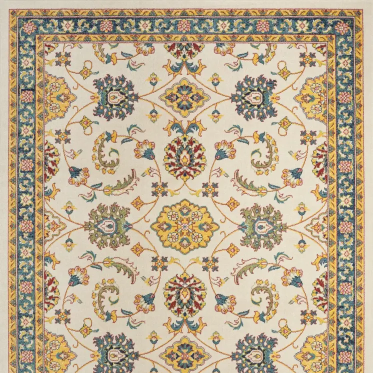 5' X 7' Ivory And Gold Floral Indoor Outdoor Area Rug