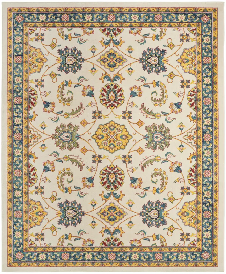 5' X 7' Ivory And Gold Floral Indoor Outdoor Area Rug