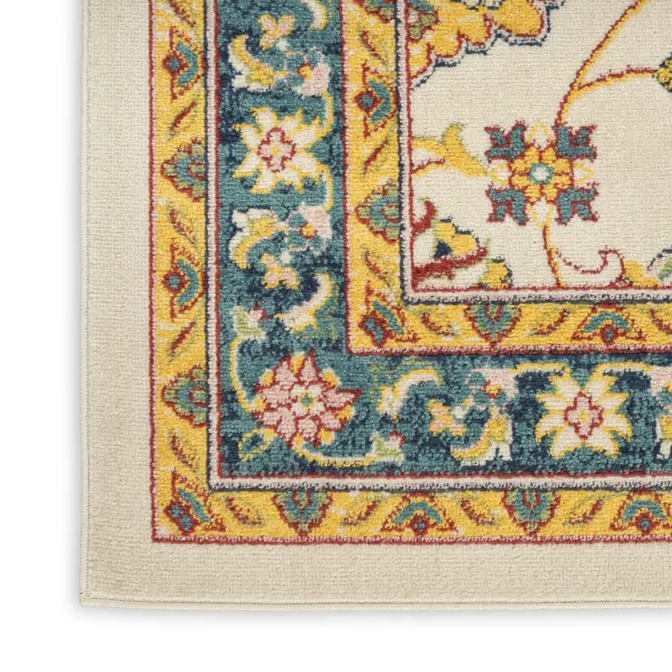 5' X 7' Ivory And Gold Floral Indoor Outdoor Area Rug