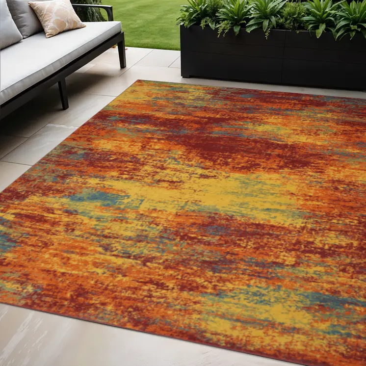 5' X 7' Flame Abstract Indoor Outdoor Area Rug