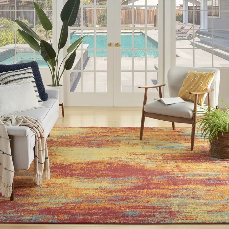 5' X 7' Flame Abstract Indoor Outdoor Area Rug