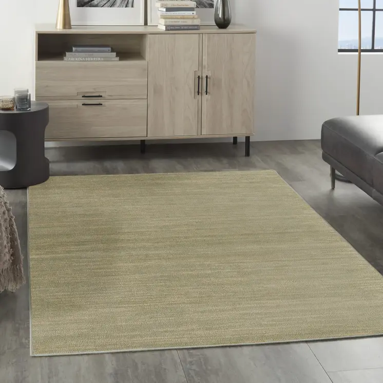 5' X 7' Green And Gold Abstract Indoor Outdoor Area Rug
