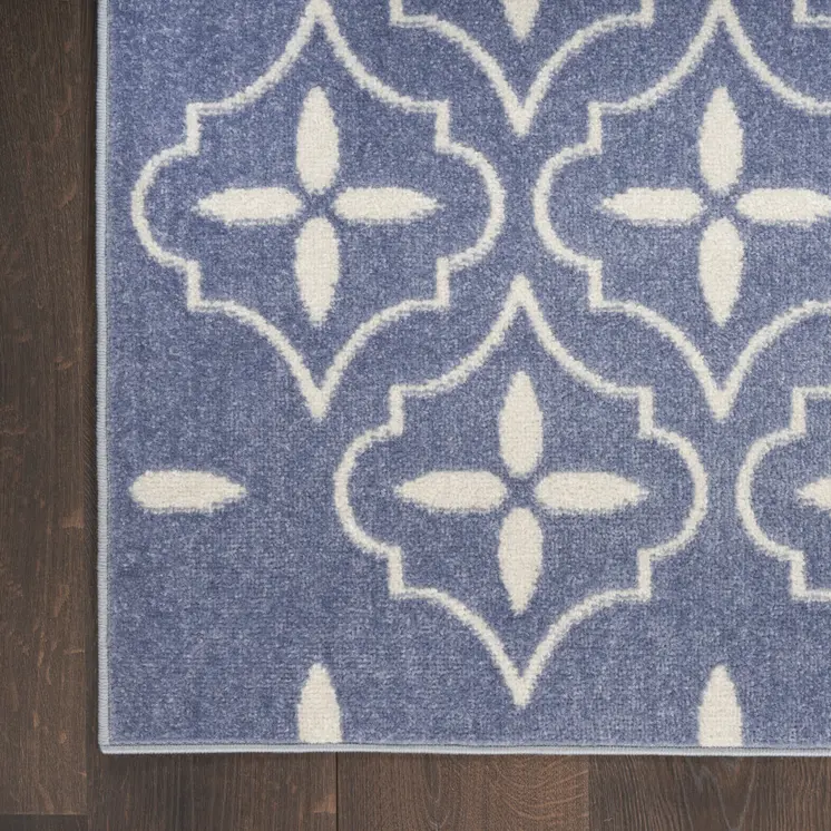 5' X 7' Blue And Ivory Geometric Indoor Outdoor Area Rug