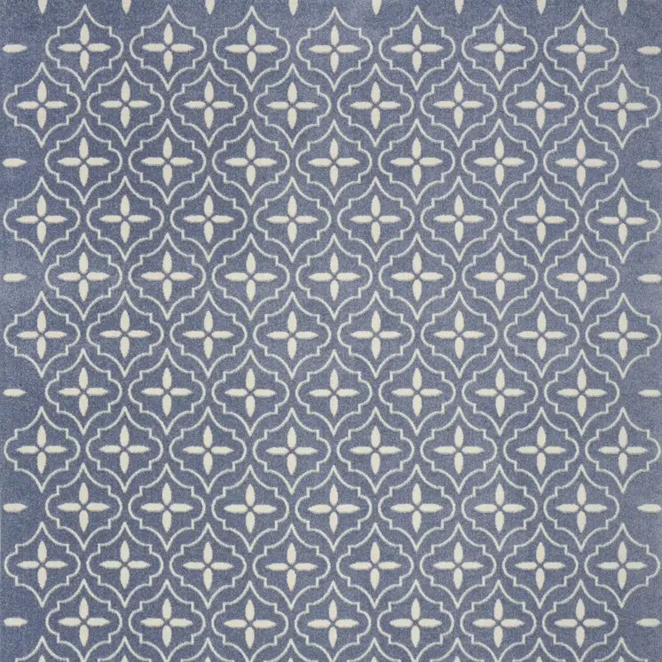 5' X 7' Blue And Ivory Geometric Indoor Outdoor Area Rug