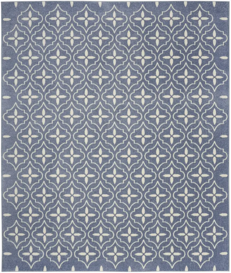 5' X 7' Blue And Ivory Geometric Indoor Outdoor Area Rug