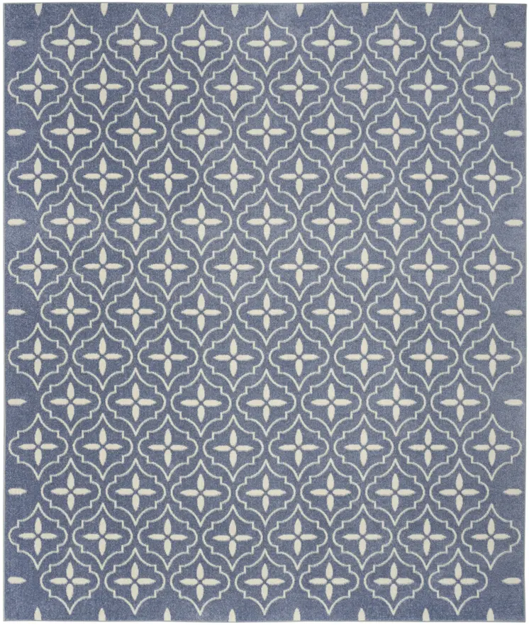 5' X 7' Blue And Ivory Geometric Indoor Outdoor Area Rug