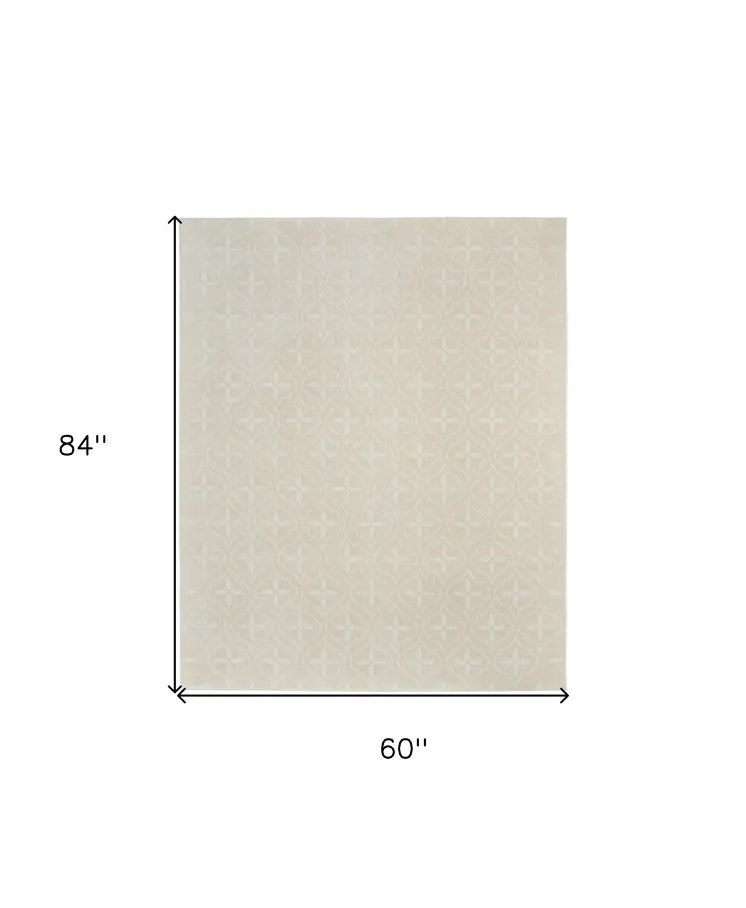 5' X 7' Ivory And Beige Geometric Indoor Outdoor Area Rug