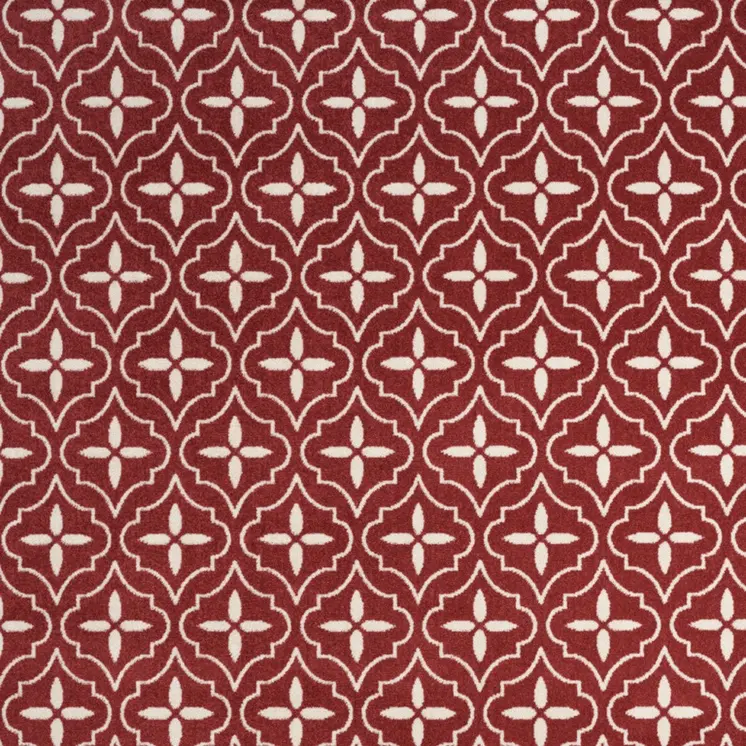 5' X 7' Brick Red And Ivory Geometric Indoor Outdoor Area Rug