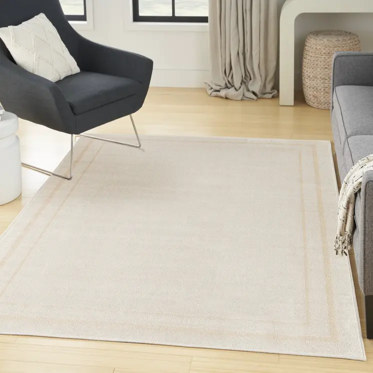 5' X 7' Ivory And Gold Indoor Outdoor Area Rug