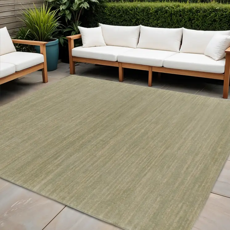 7' Green And Gold Square Abstract Indoor Outdoor Area Rug