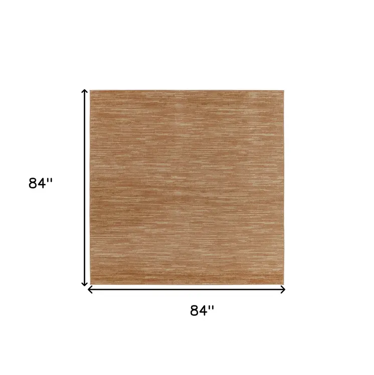 7' Rust Square Abstract Indoor Outdoor Area Rug