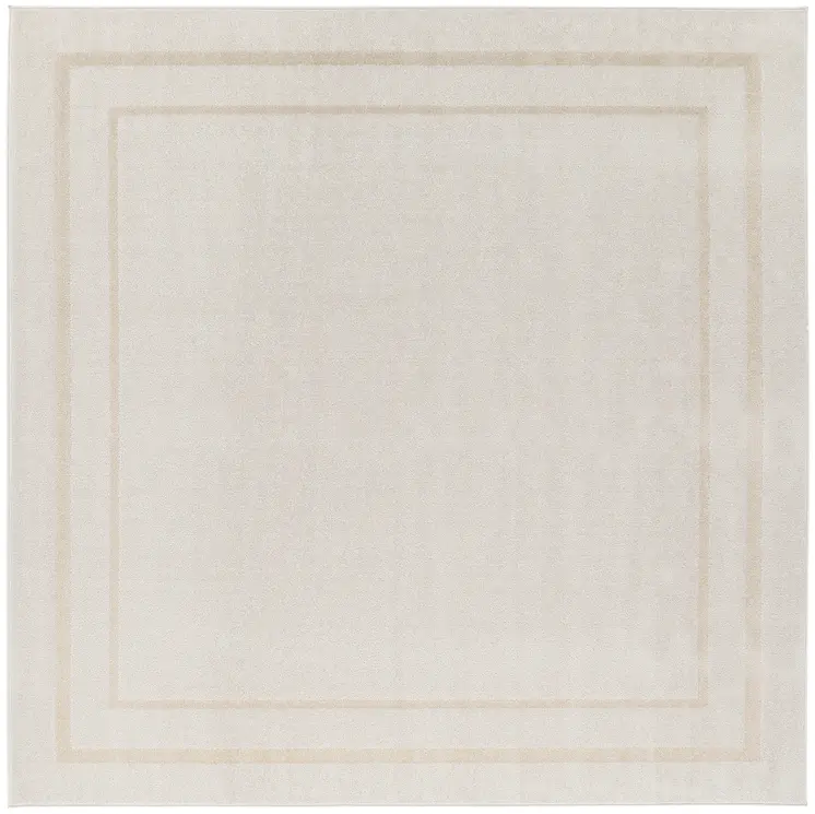 7' Ivory And Gold Square Indoor Outdoor Area Rug