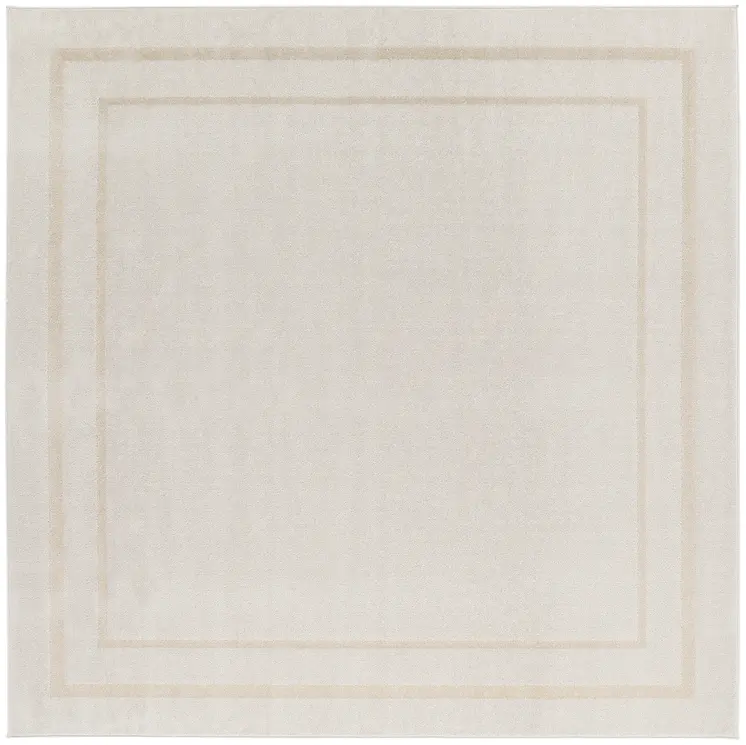 7' Ivory And Gold Square Indoor Outdoor Area Rug
