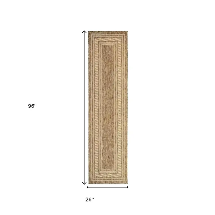 8' Natural Geometric Indoor Outdoor Runner Rug