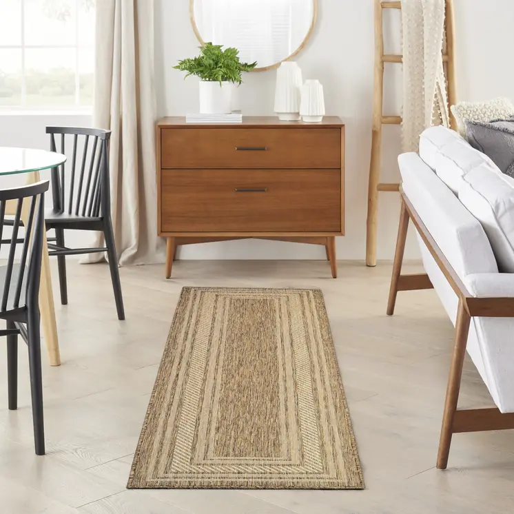 8' Natural Geometric Indoor Outdoor Runner Rug