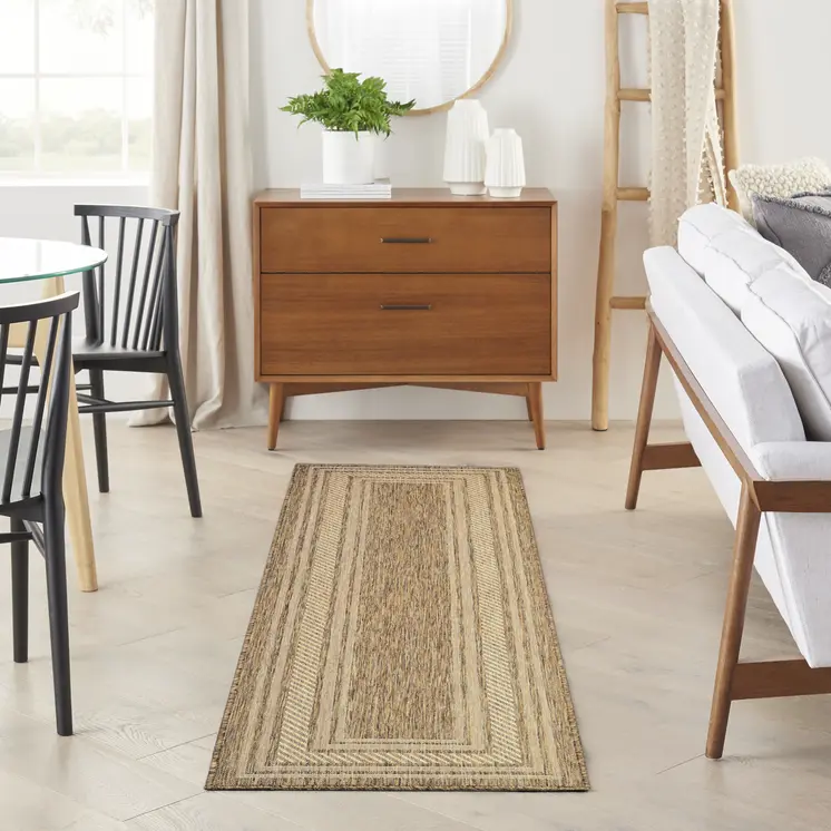 8' Natural Geometric Indoor Outdoor Runner Rug