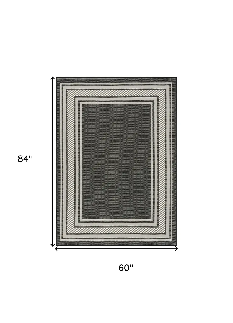 5' X 7' Black Geometric Indoor Outdoor Area Rug