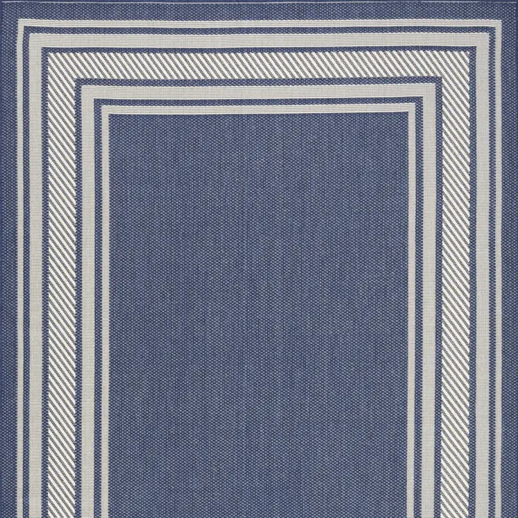 5' X 7' Denim Blue And Ivory Geometric Indoor Outdoor Area Rug