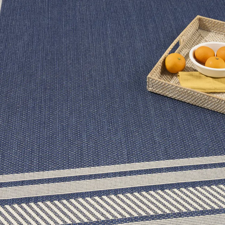 5' X 7' Denim Blue And Ivory Geometric Indoor Outdoor Area Rug