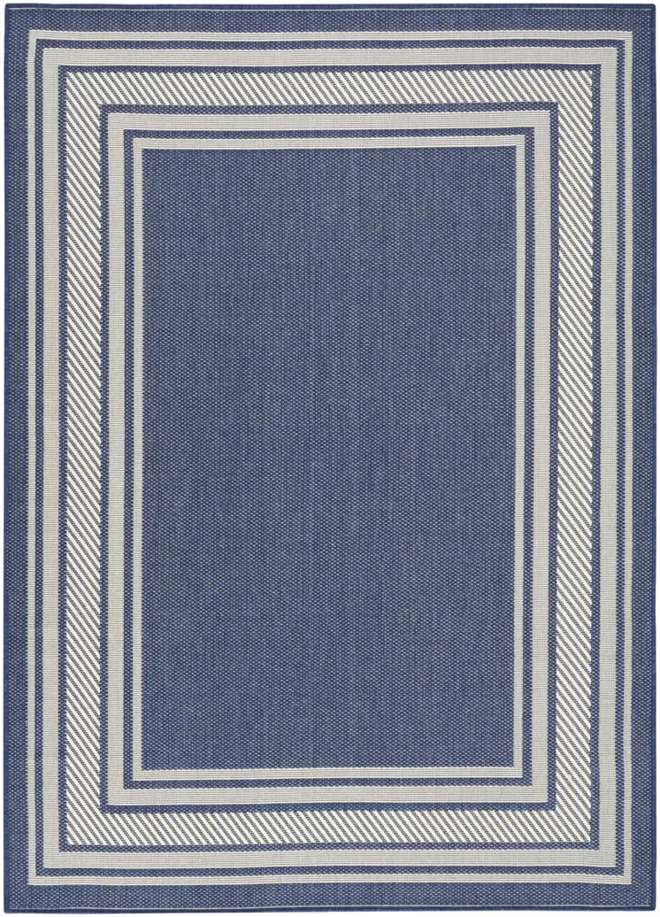 5' X 7' Denim Blue And Ivory Geometric Indoor Outdoor Area Rug
