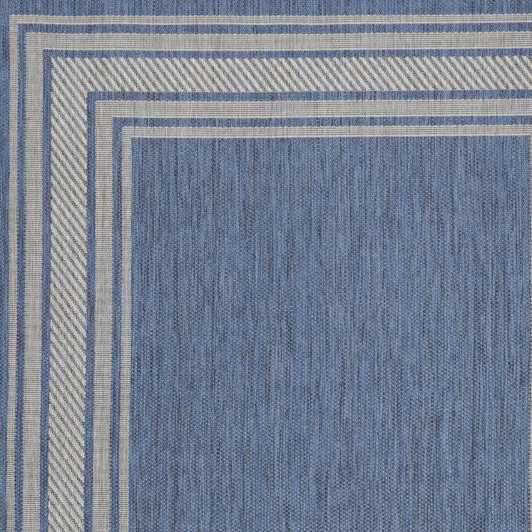 5' X 7' Denim Blue And Ivory Geometric Indoor Outdoor Area Rug