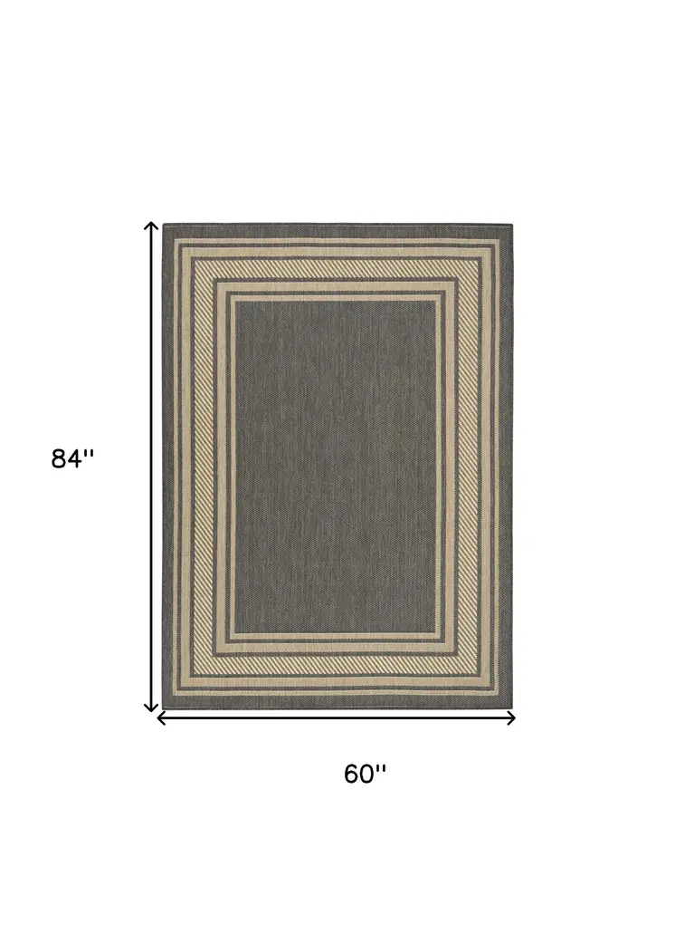 5' X 7' Charcoal Geometric Indoor Outdoor Area Rug
