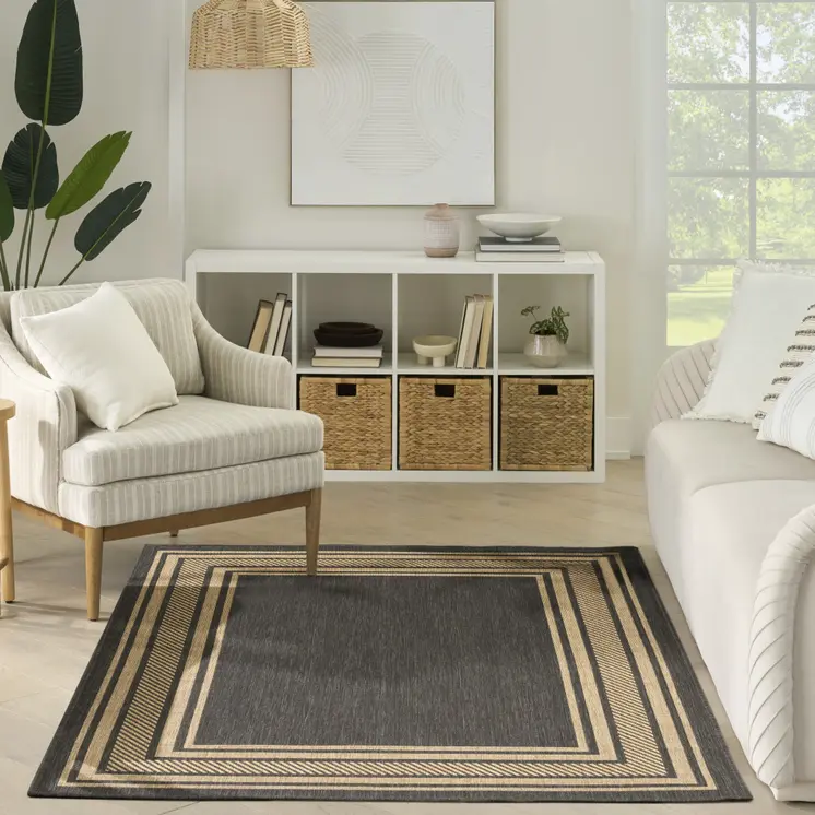 5' X 7' Charcoal Geometric Indoor Outdoor Area Rug