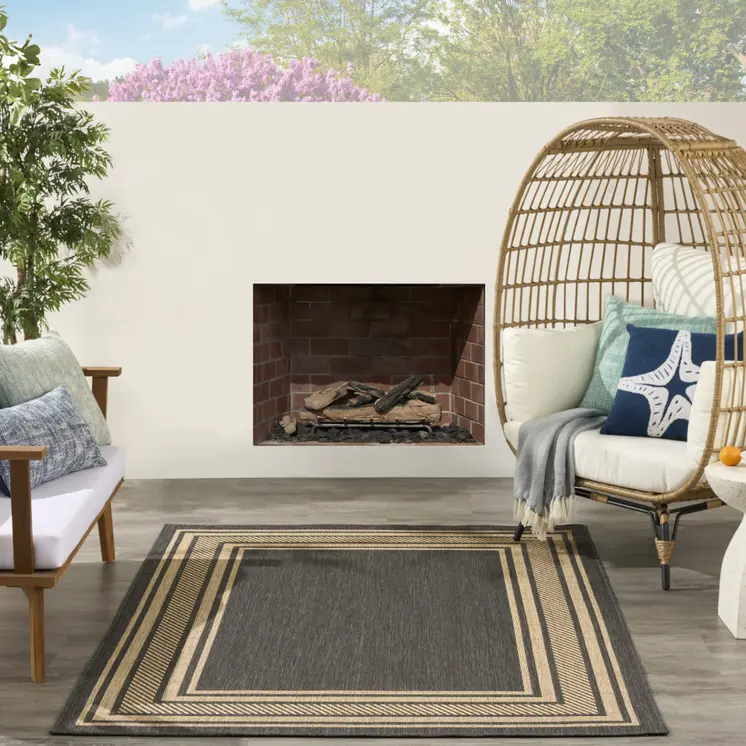 5' X 7' Charcoal Geometric Indoor Outdoor Area Rug