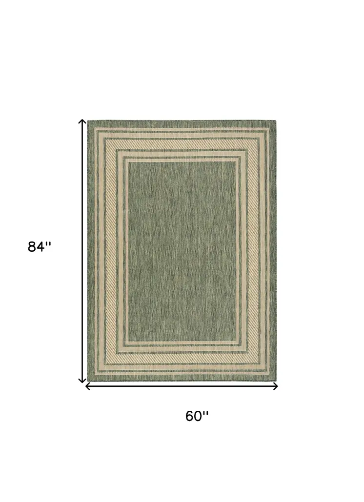 5' X 7' Green Geometric Indoor Outdoor Area Rug