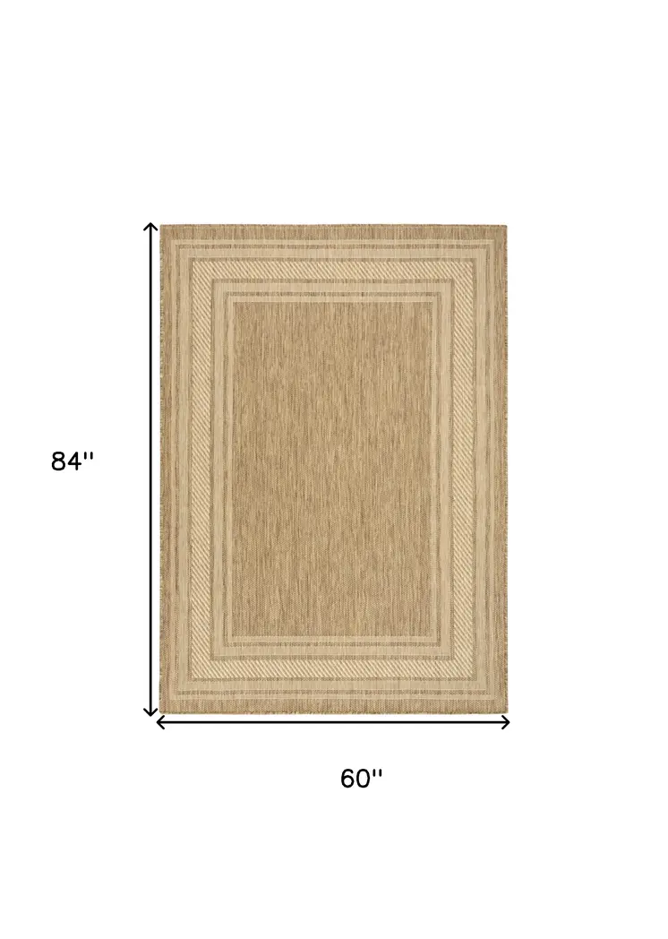5' X 7' Natural Geometric Indoor Outdoor Area Rug
