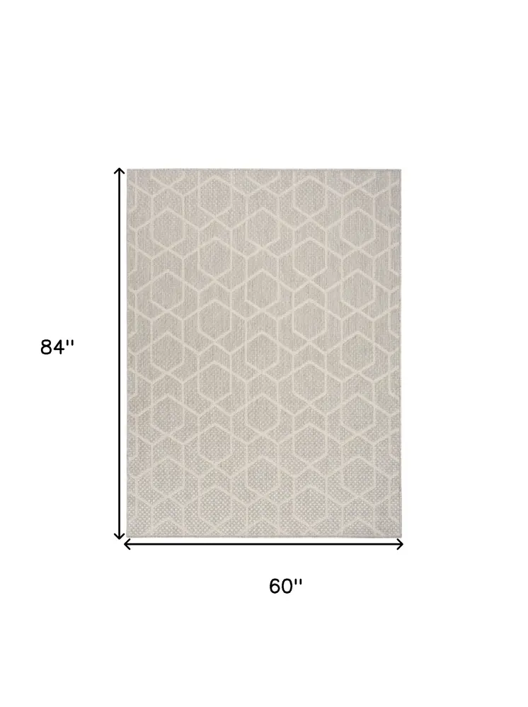 5' X 7' Gray And Beige Geometric Indoor Outdoor Area Rug