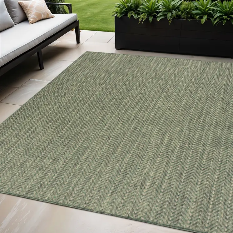 5' X 7' Green Geometric Indoor Outdoor Area Rug