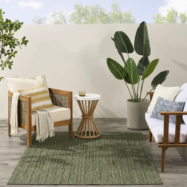 5' X 7' Green Geometric Indoor Outdoor Area Rug