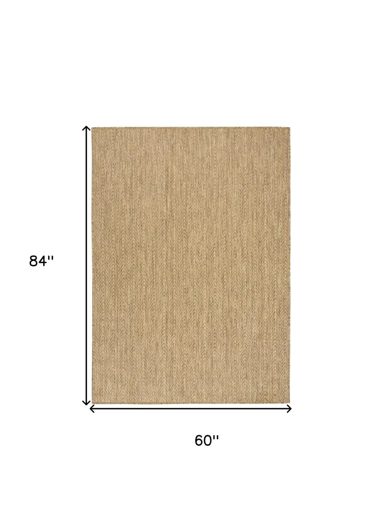 5' X 7' Natural Geometric Indoor Outdoor Area Rug