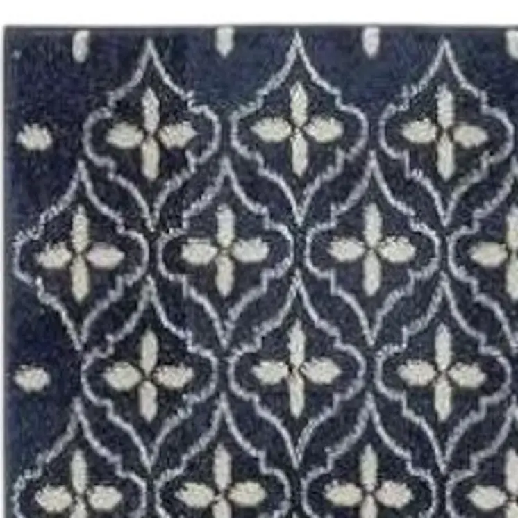 8' Ivory And Navy Blue Geometric Indoor Outdoor Runner Rug