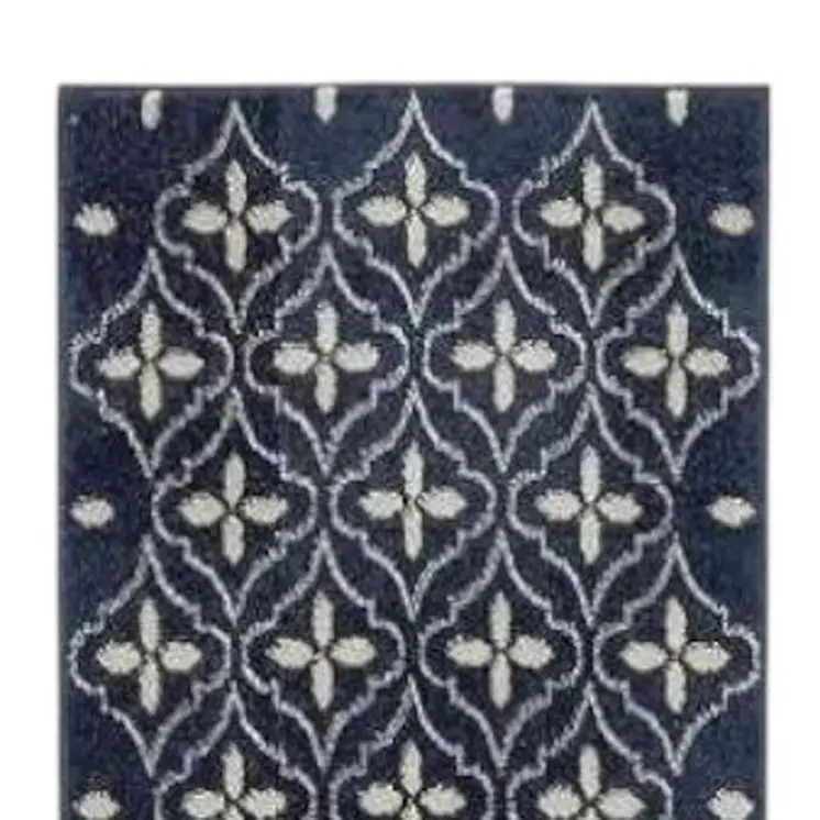 8' Ivory And Navy Blue Geometric Indoor Outdoor Runner Rug