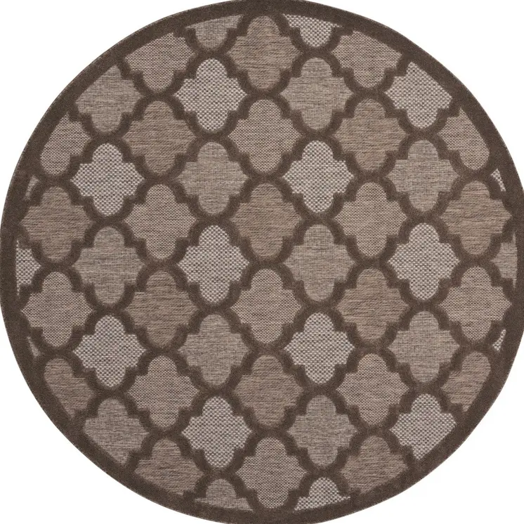 8' Brown Round Geometric Indoor Outdoor Area Rug