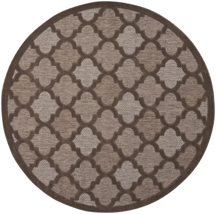 8' Brown Round Geometric Indoor Outdoor Area Rug