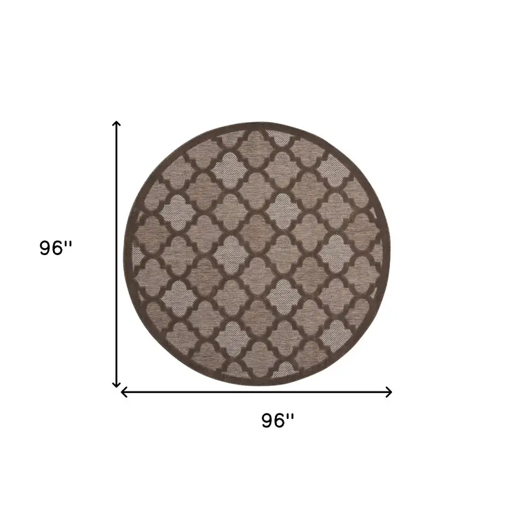 8' Brown Round Geometric Indoor Outdoor Area Rug