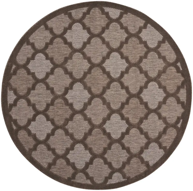8' Brown Round Geometric Indoor Outdoor Area Rug