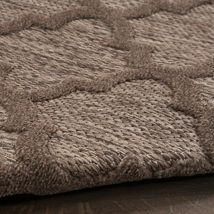 8' Brown Round Geometric Indoor Outdoor Area Rug